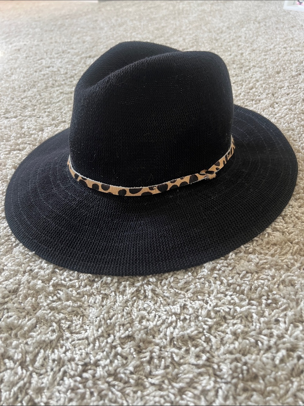 WYETH Black Wide-Brim Fedora with Leopard Accent